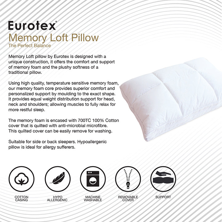 Eurotex Memory Foam Pillow Series (Memory Loft Pillow)