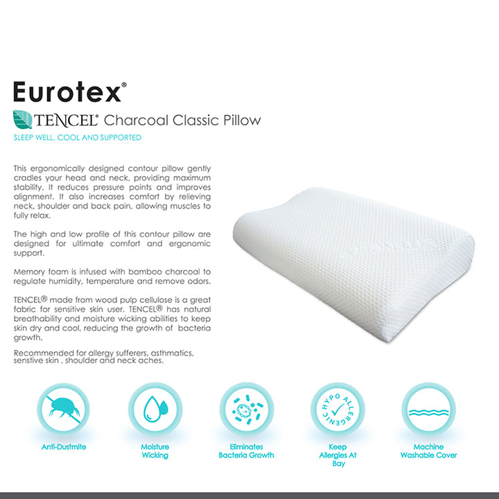 Eurotex Memory Foam Pillow Series (Tencel Charcoal Contour Pillow)