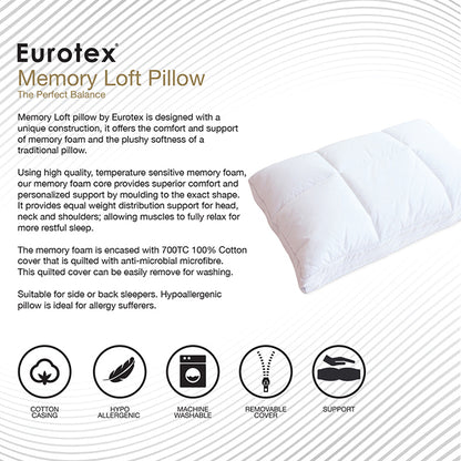 Eurotex Memory Foam Pillow Series (Memory Loft Pillow)